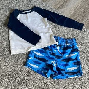 Toddler boy Swim trunks and rash guard shirt